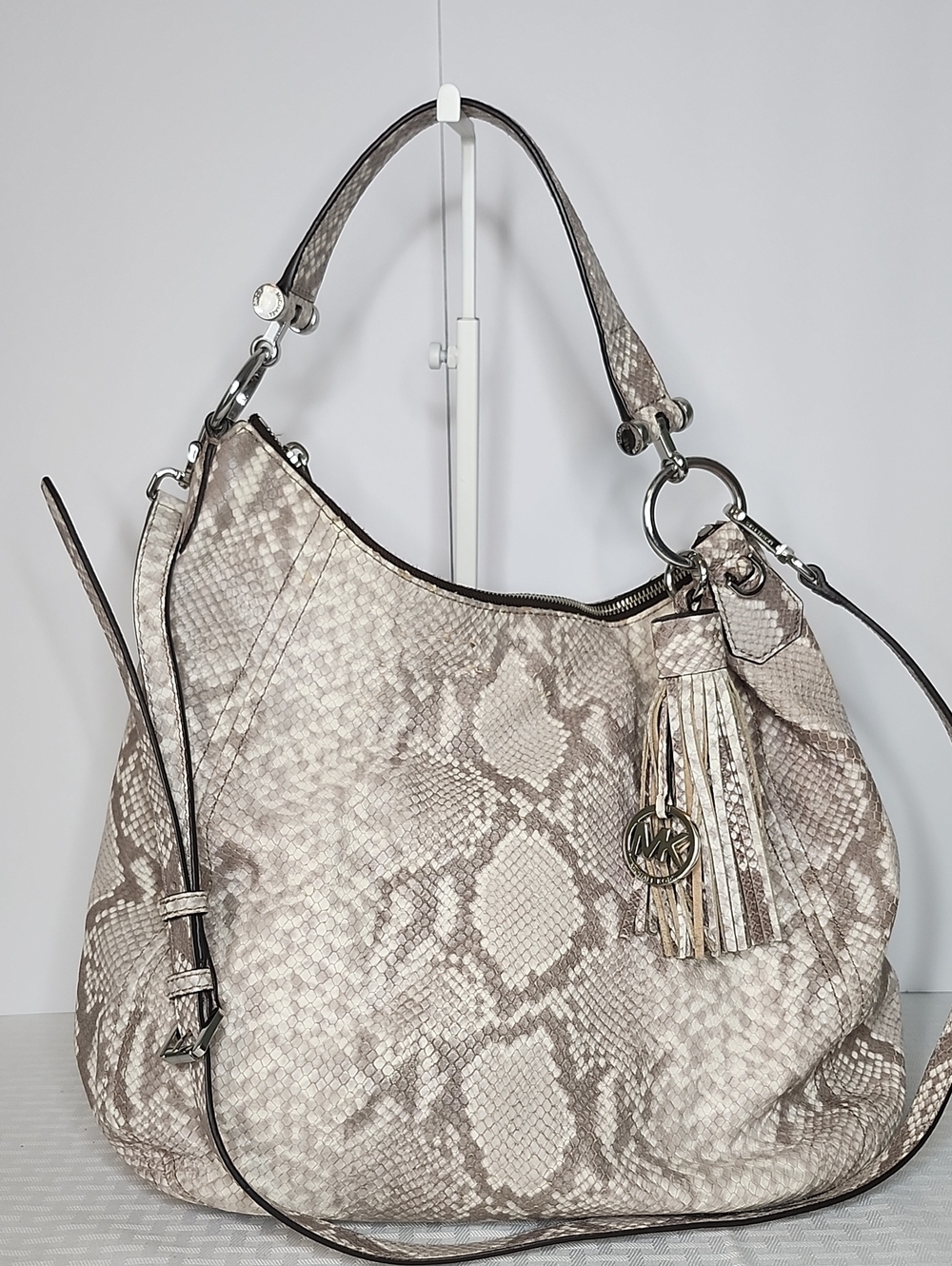 Michael Kors Python Snake-Embossed Leather Shoulder Hobo Tote w 2 Strap Options